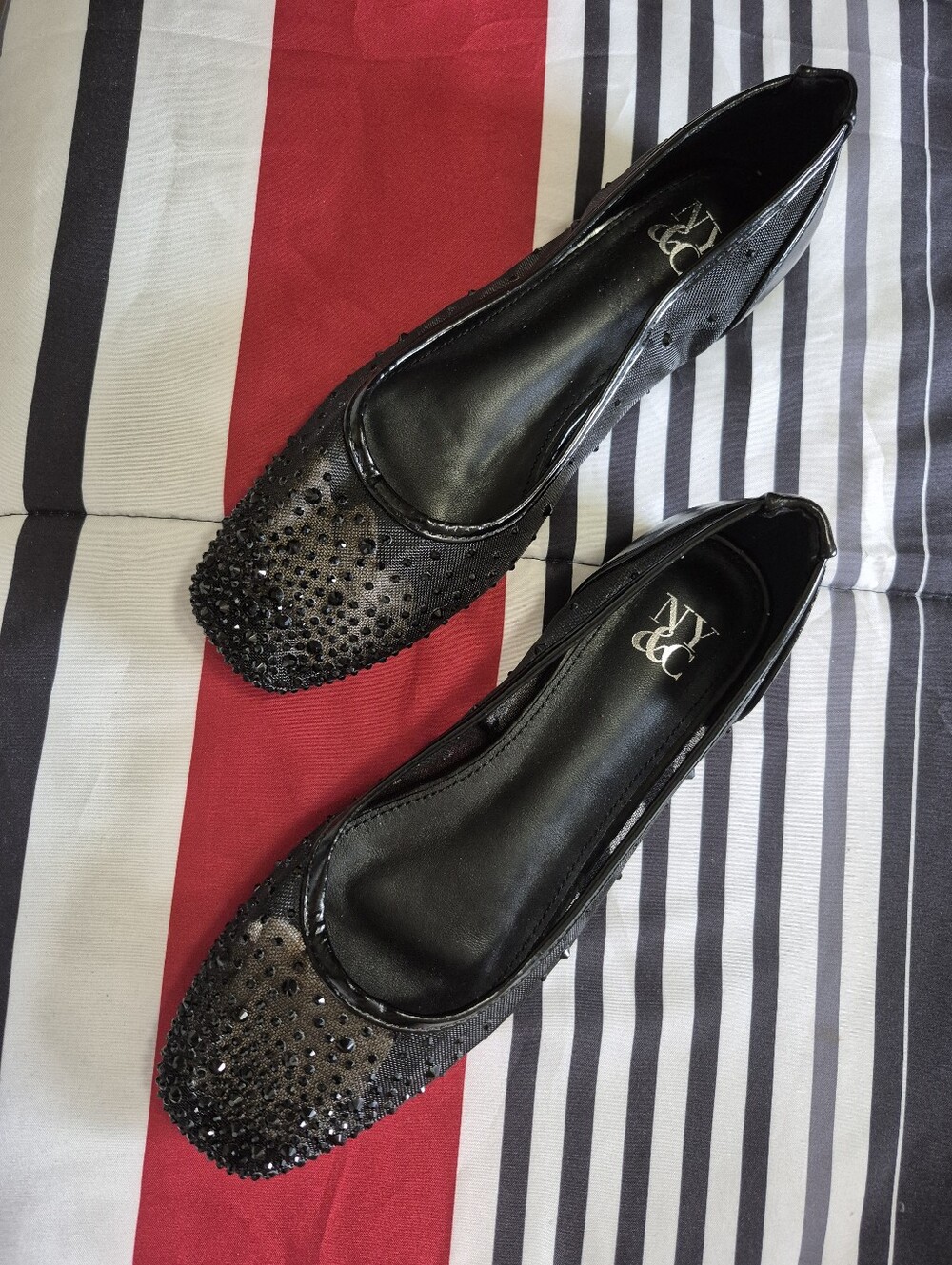 New York & Company Black Crystal-Studded Women's Flats